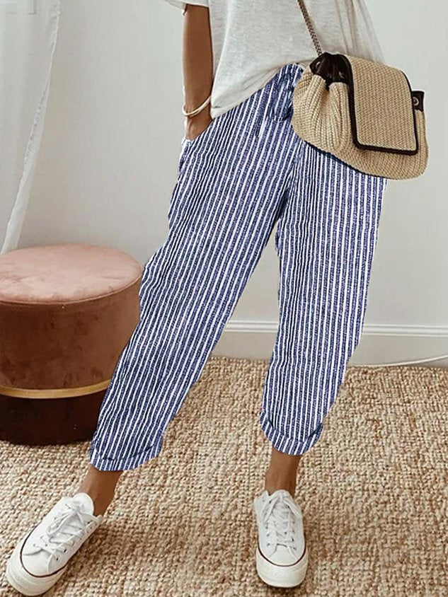 Relaxed Fit Women's Comfortable Linen Trousers