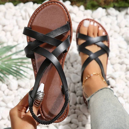 Women's Flat Sandals with Cross Straps and Comfortable Fit