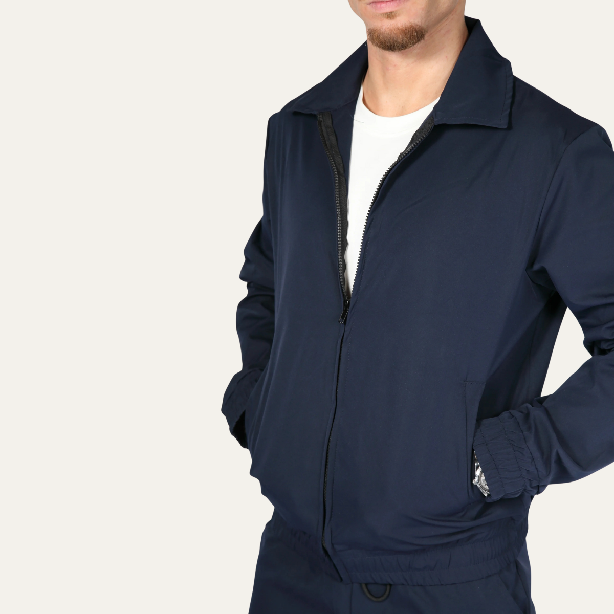 Navy Blue Casual Mens Suit Jacket Pants Set