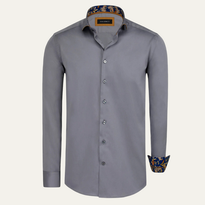 Slim Fit Gray Cotton Dress Shirt for Men - Nocini