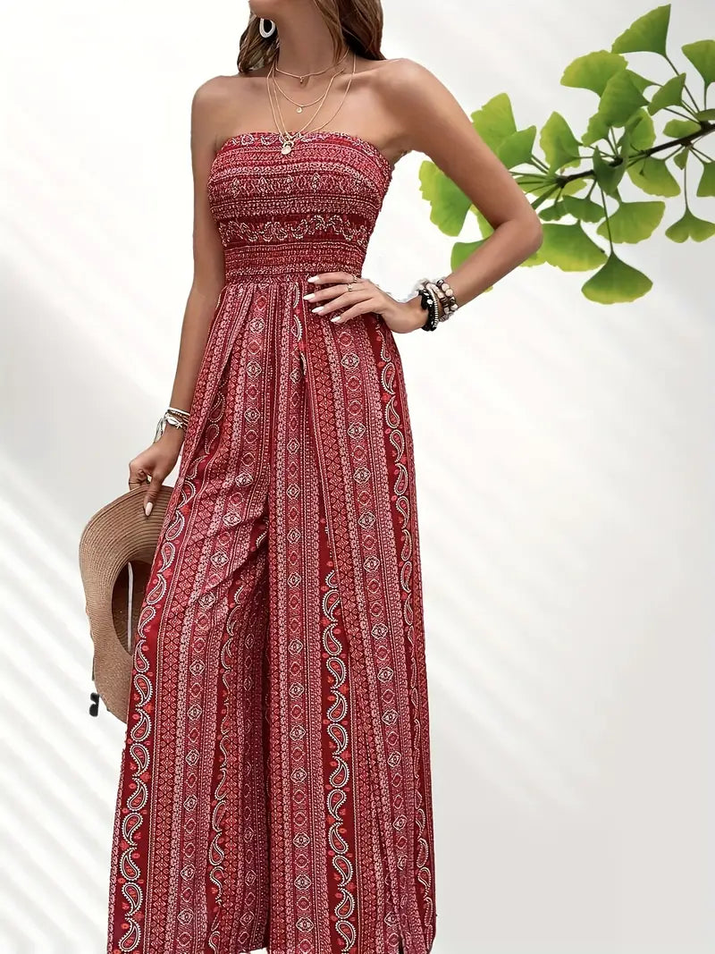 Women's Flowy Wide Leg Jumpsuit Boho Print - Nocini