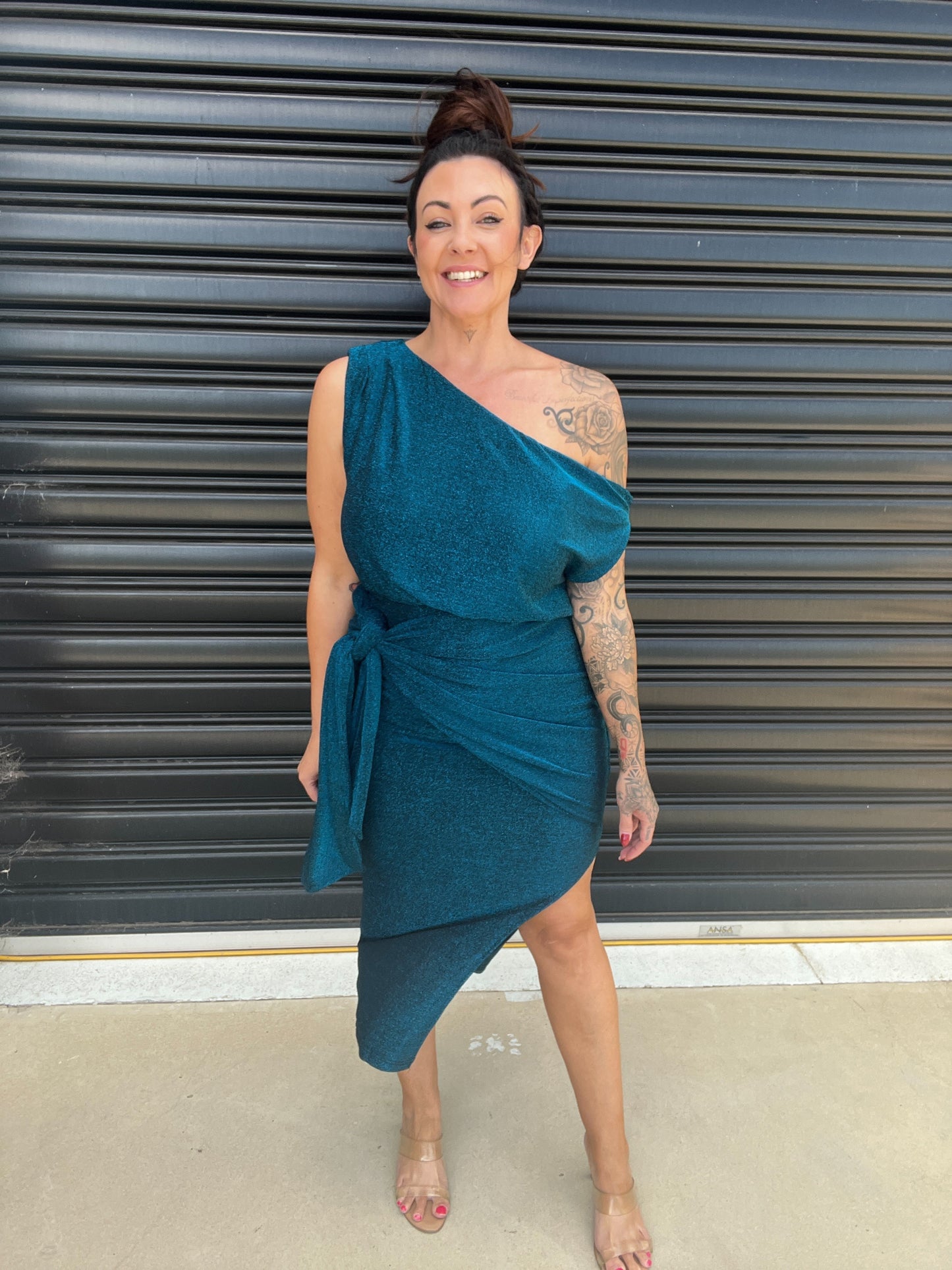 Elegant One Shoulder Midi Dress with Side Slit