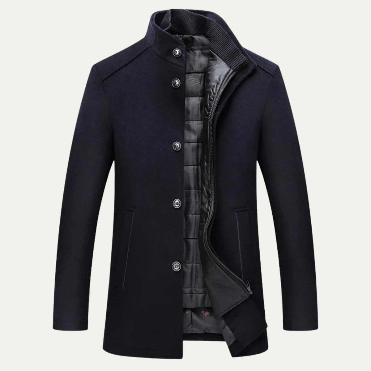 Men's Thermal Wool Button Coat with Fleece Lining
