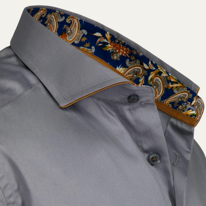 Slim Fit Gray Cotton Dress Shirt for Men