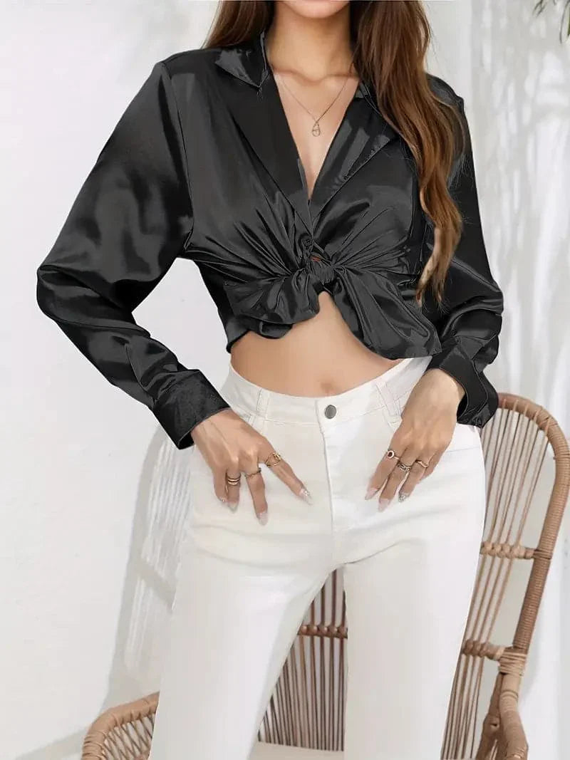 Ladies Elegant Silk Button Front Top