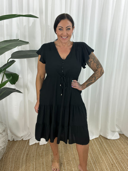 Casual V-Neck Short Sleeve A-Line Dress - Nocini