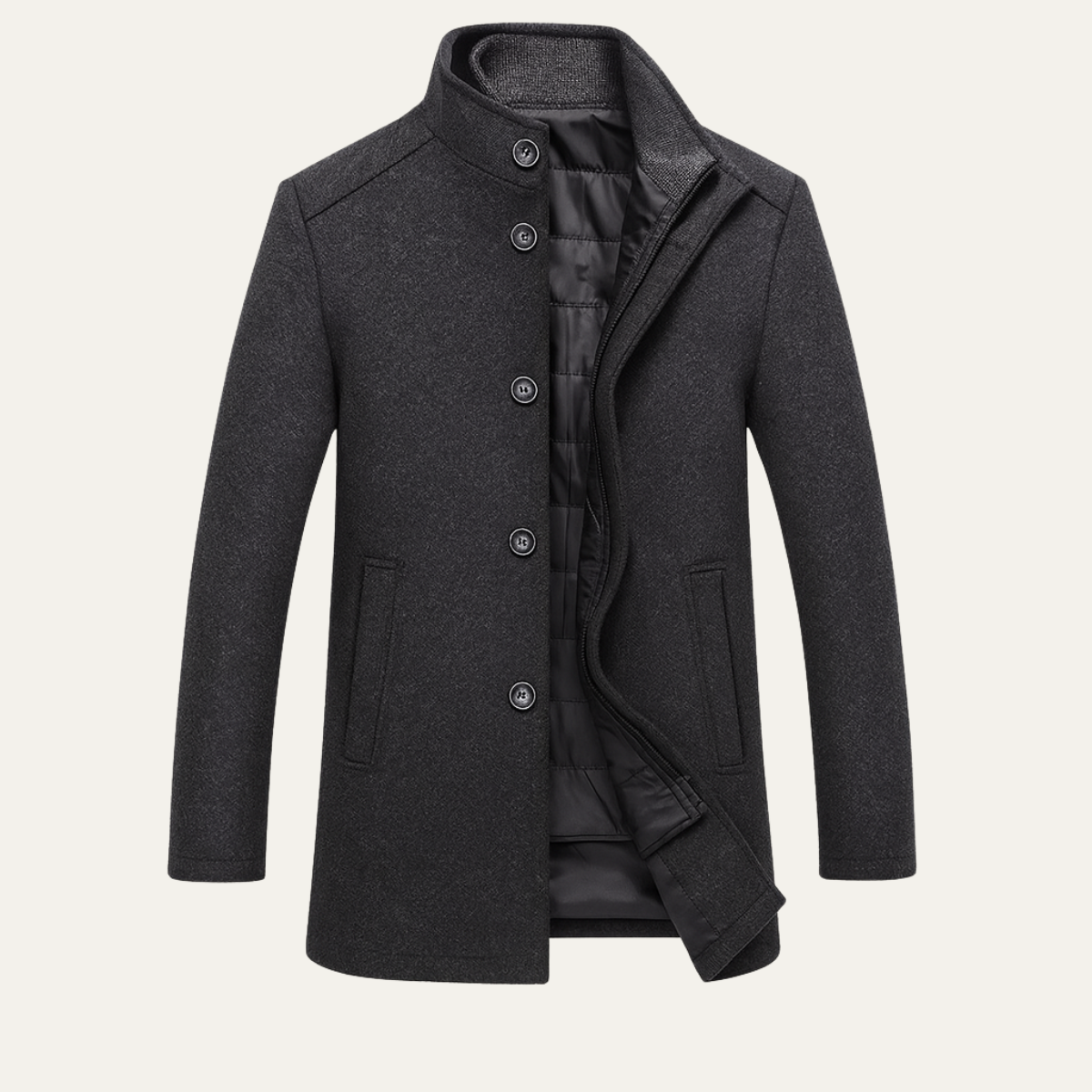 Men's Thermal Wool Button Coat with Fleece Lining