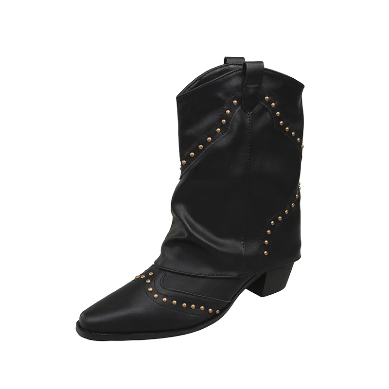 Decorative Buckle Cowboy Boots