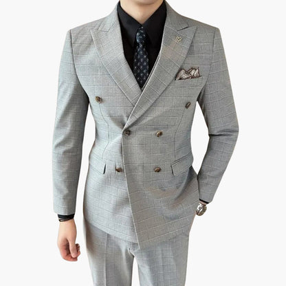 Classic Mens Checked Suit with Lapel Collar