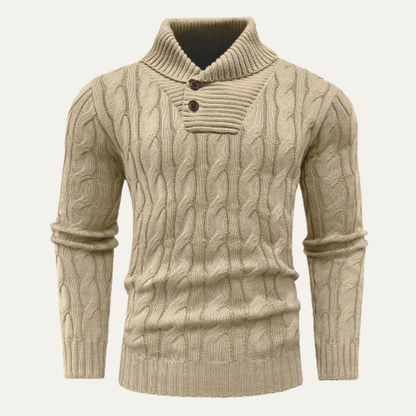 Cozy Men's Button Neck Cable Sweater - Nocini