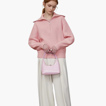 Women's Zip Up Ribbed Knit Sweater - Olytrend