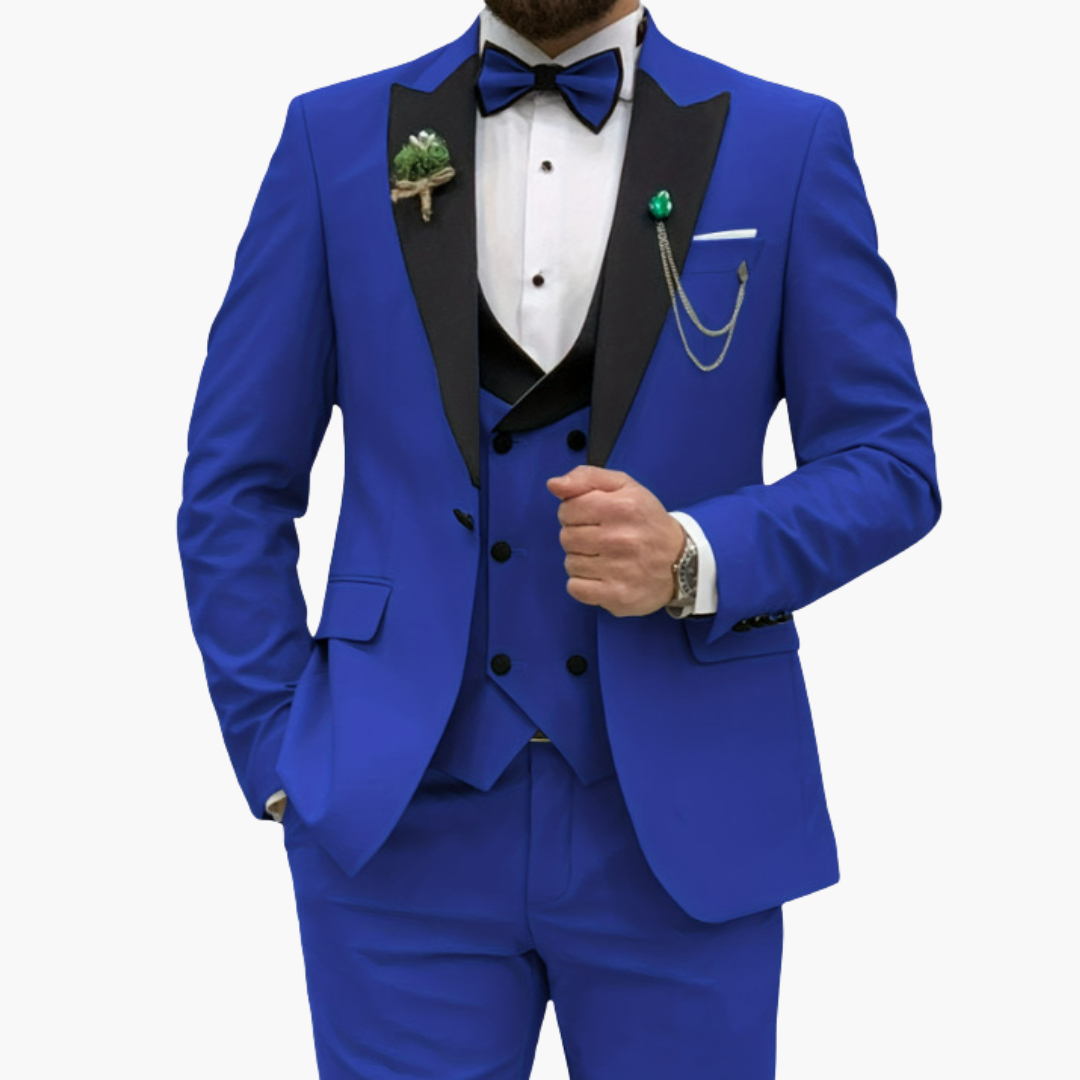 Slim Fit Men's 3 Piece Suit with Contrast Lapels - Olytrend