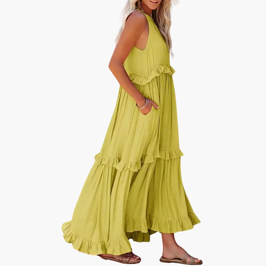 Flowy Long Dress for Women, Lightweight Ruffle Style