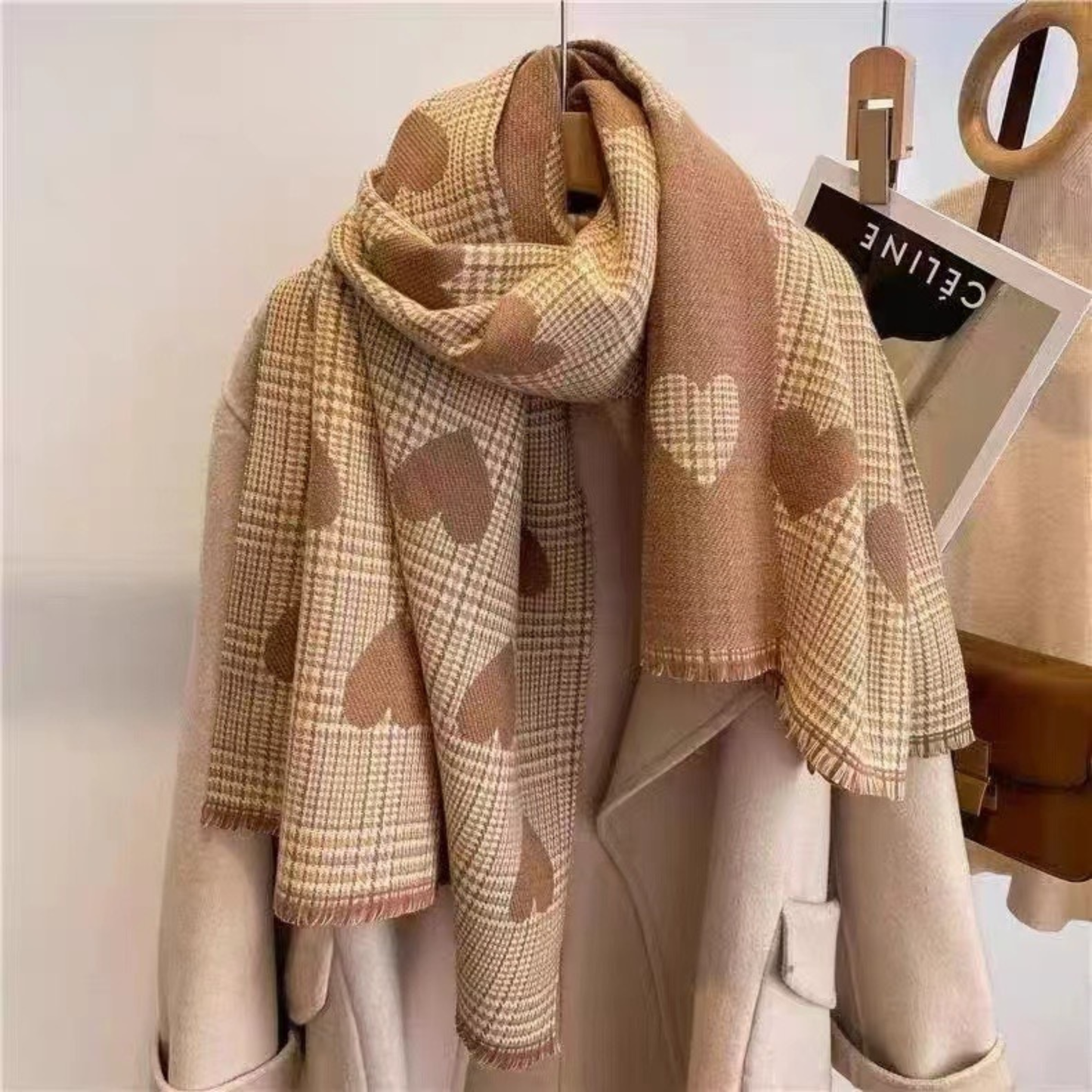 Cozy Soft Checked Fringed Winter Scarf