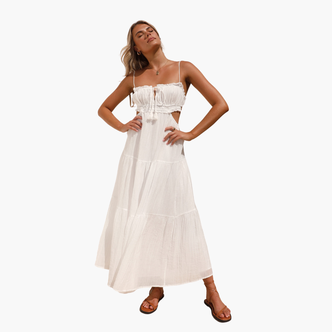 Flowy Long Dress for Women - Chic Tie Front Style
