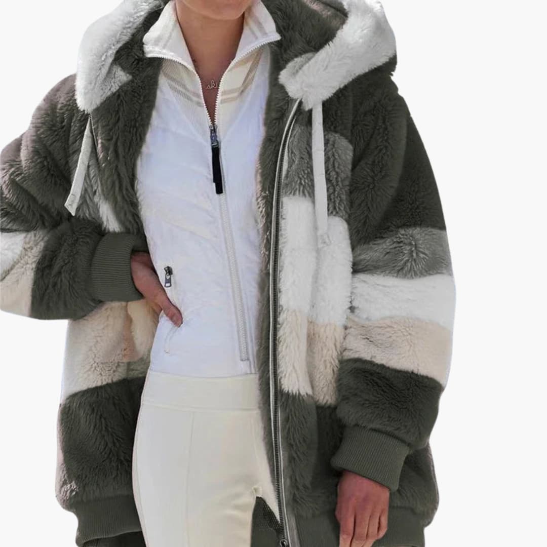 Ladies' Zip Up Striped Hoodie Coat