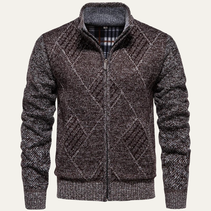 Cozy Men's Diamond Pattern Fleece Cardigan Jacket - Nocini