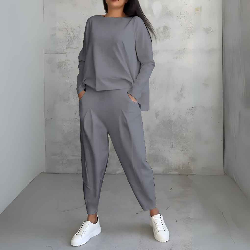 Casual 2-Piece Tracksuit with Crew Neck and Full Sleeves