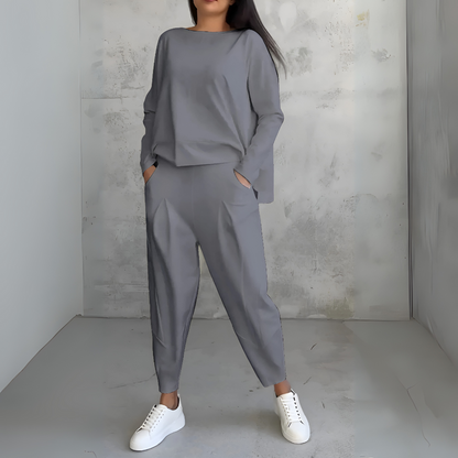 Casual 2-Piece Tracksuit with Crew Neck and Full Sleeves