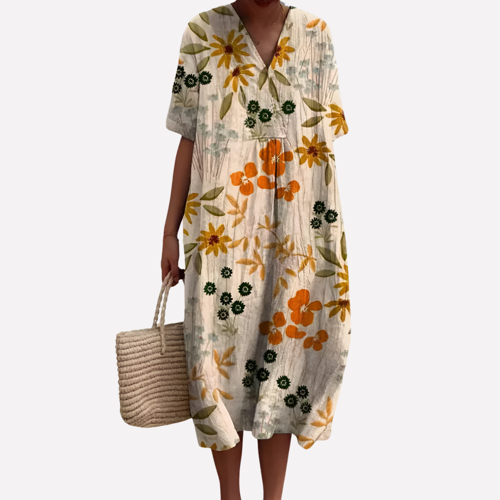 Pretty V Neck Short Sleeve Summer Dress