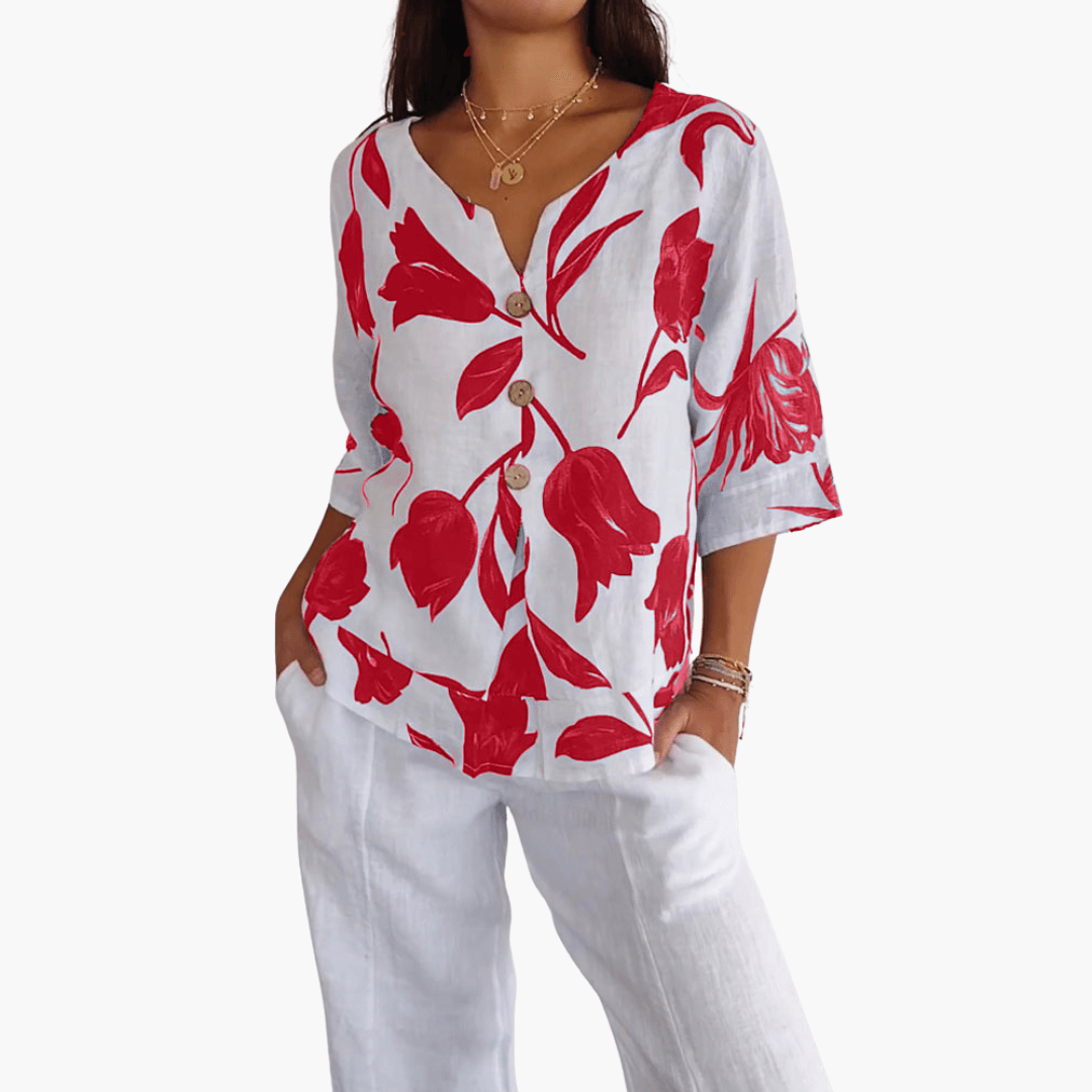 Ladies' Pretty Flower V-Neck Shirt
