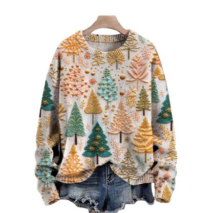 Cozy Womens Crew Neck Tree Print Sweater