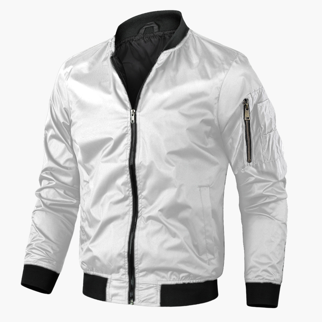 Men's Zip-Up Bomber Jacket - Slim Fit Water Resistant