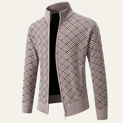 Classic Mens Knit Patterned Stand Collar Jacket