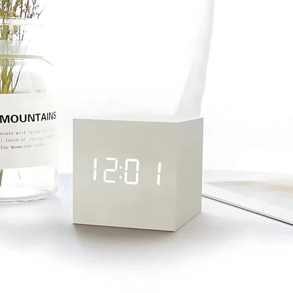 Minimalist Wood Grain LED Alarm Clock With Temperature Display