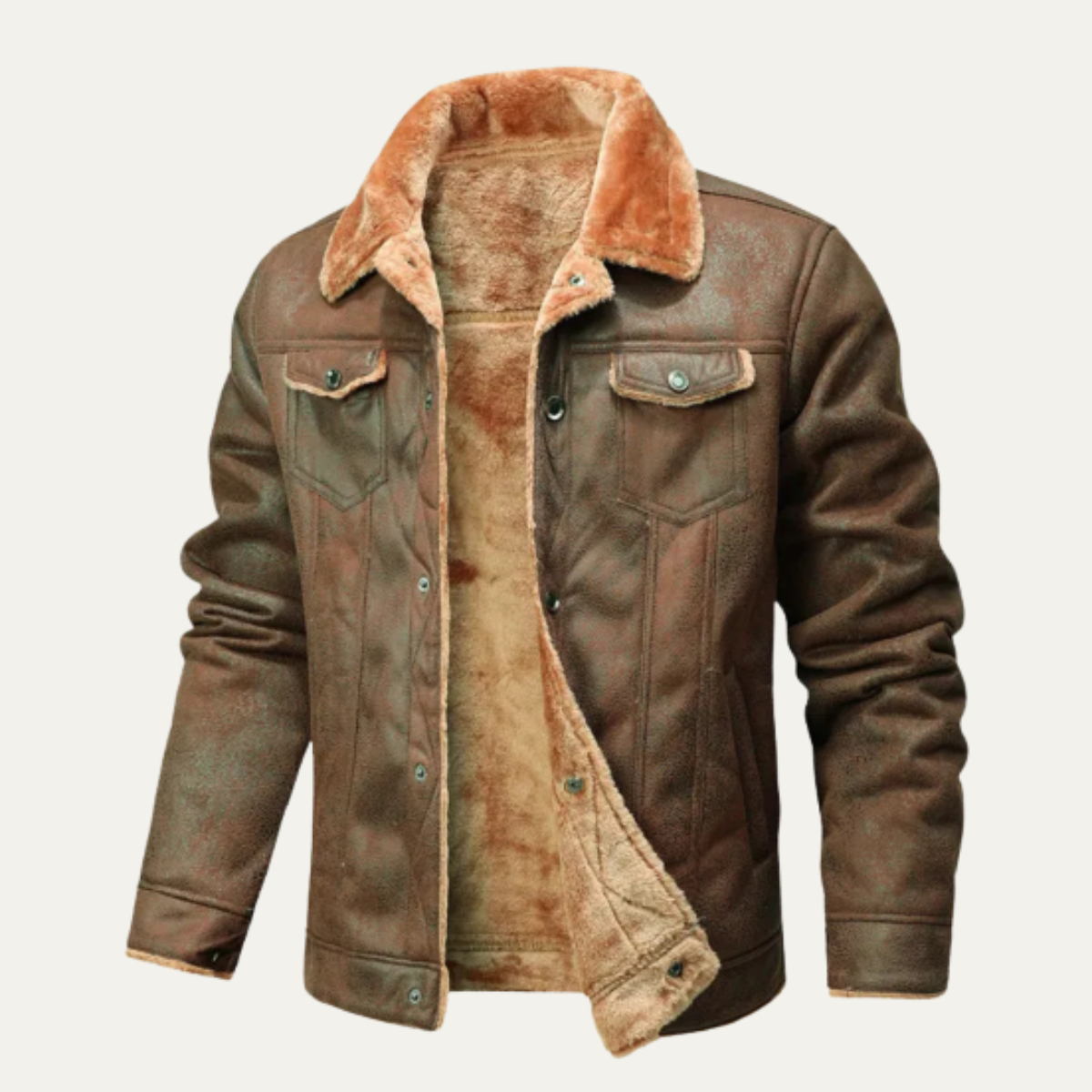 Cozy Men's Faux Leather Shearling Winter Jacket - Nocini