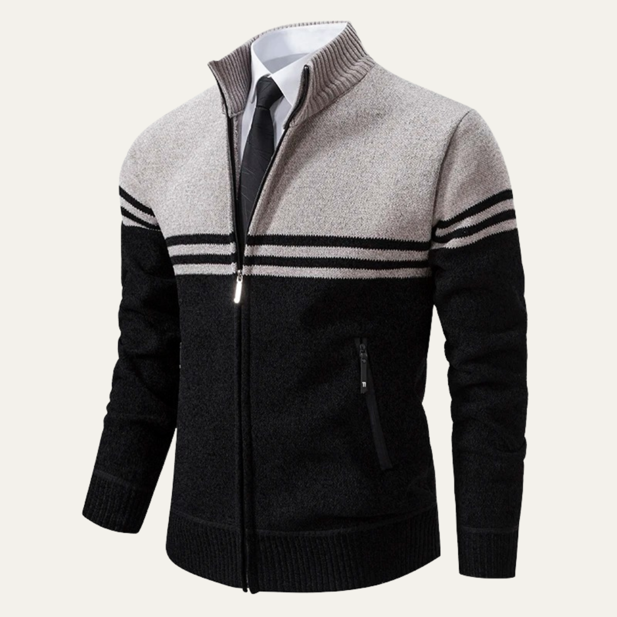 Warm Men's Striped Fleece Lined Knit Jacket Sweater