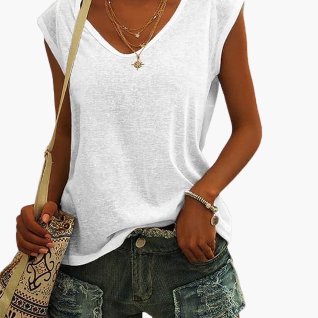 Ladies' Relaxed Fit V-Neck Tee with Short Sleeves