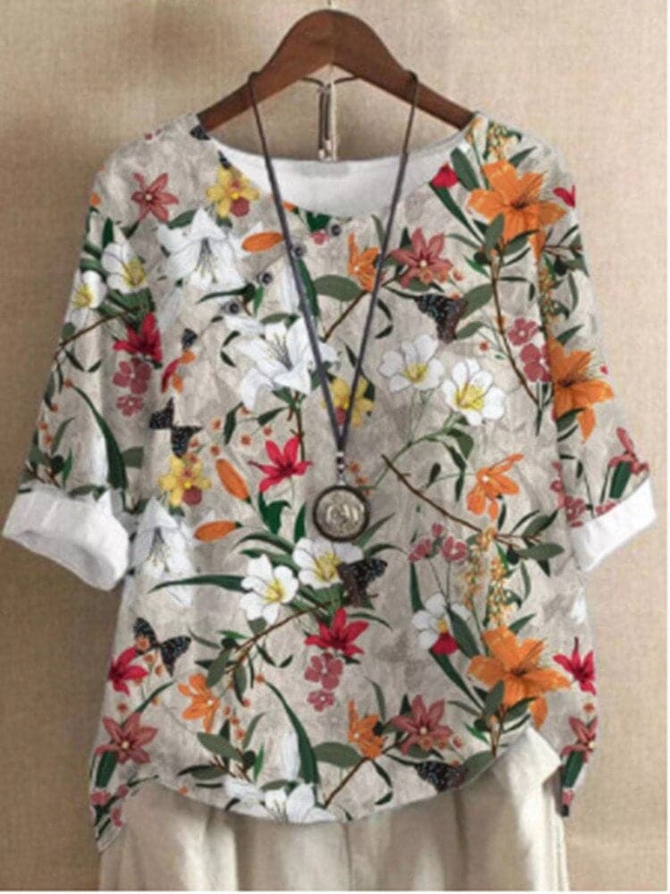 Casual Floral Women's Blouse with Button Front