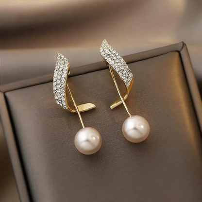 Luxurious Pearl Drop Gold Stud Earrings
