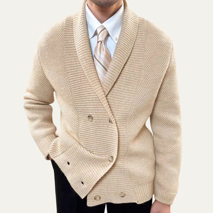 Thick Knit Crew Neck Double Button Men's Cardigan