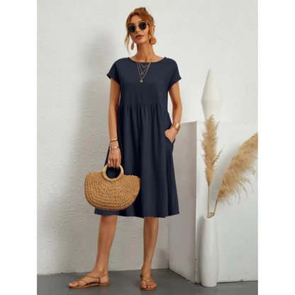 Kendra | Women's Elegant Short Sleeve Midi Dress with Pockets