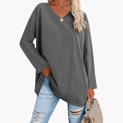Relaxed Fit V-Neck Long Sleeve Women's Shirt