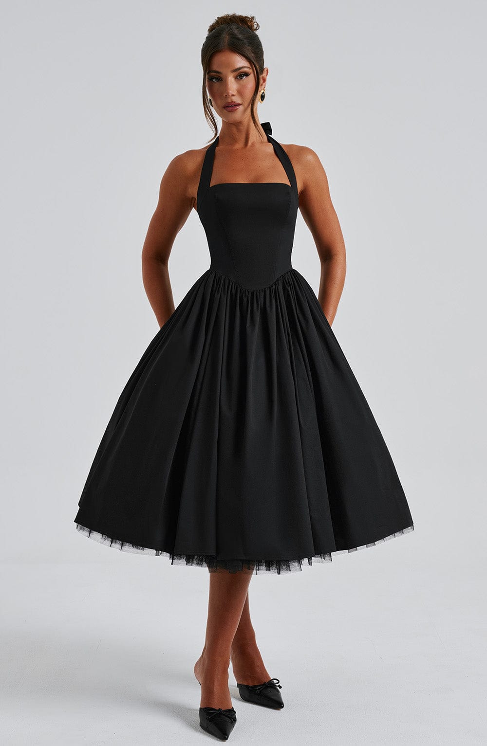 Floral Midi Dress with Ruffled Skirt and Lace Hem
