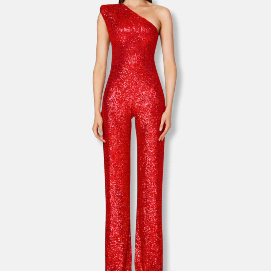 Glittering Off Shoulder Wide Leg Party Jumpsuit