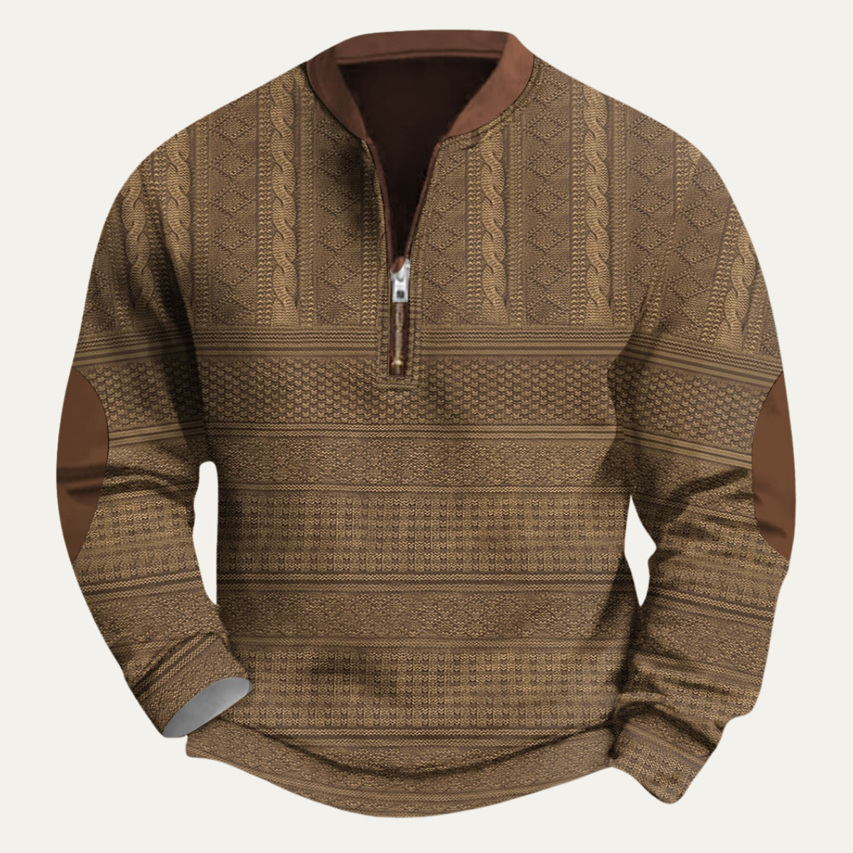 Relaxed Fit Mens Patterned Sweater with Patches