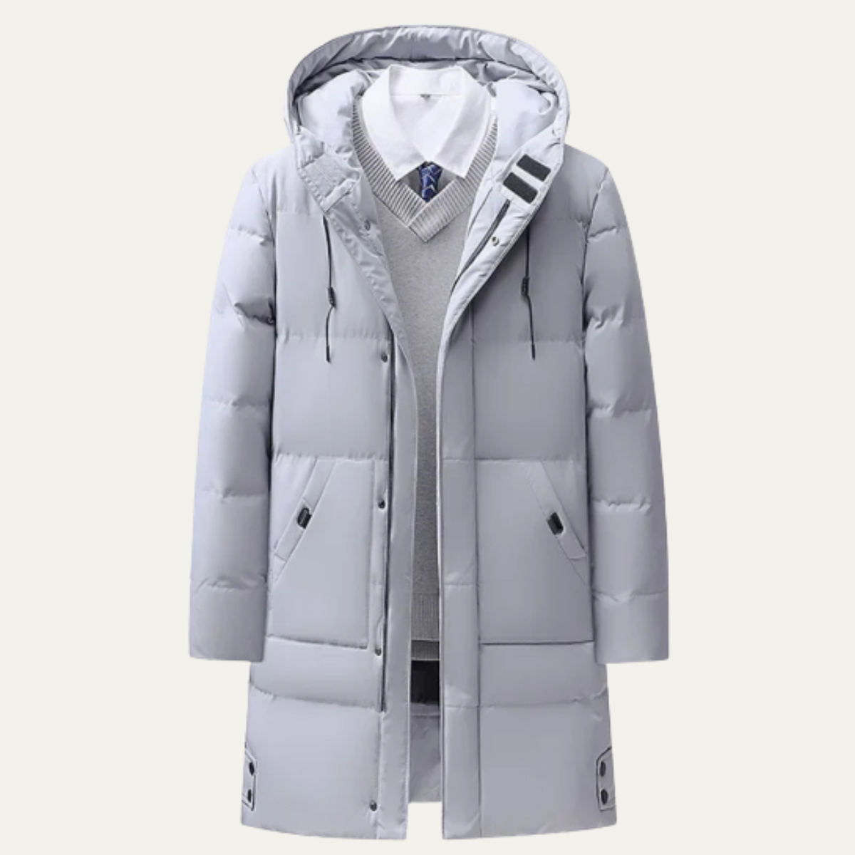 Warm Men's Long Padded Parka Jacket with Hood