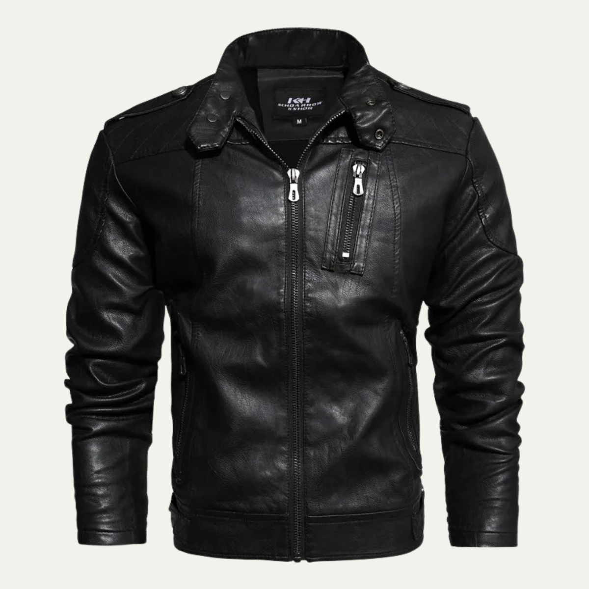 Classic Mens Slim Fit Black Leather Biker Jacket