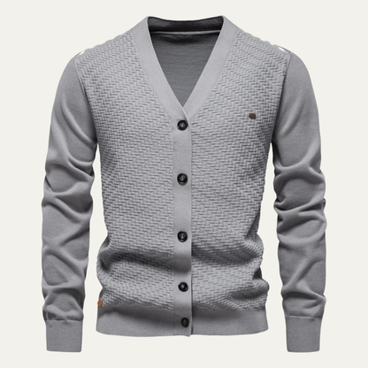 Rugged Mens Cable Knit V Neck Cardigan Sweater