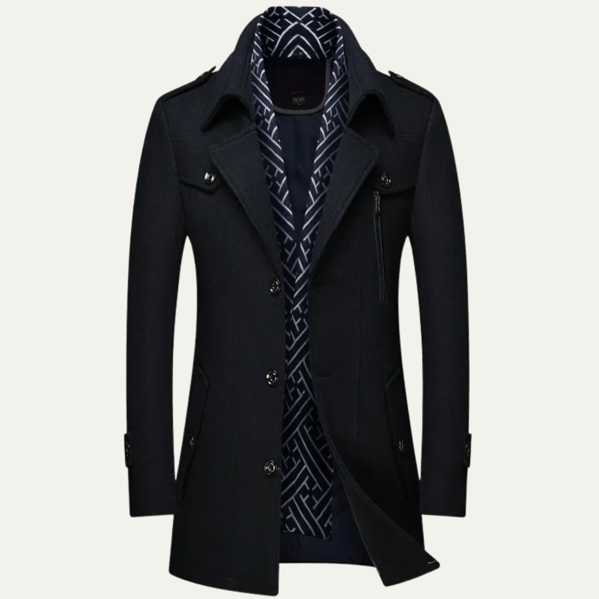 Classic Men's Wool Trench Coat with Lapel Collar