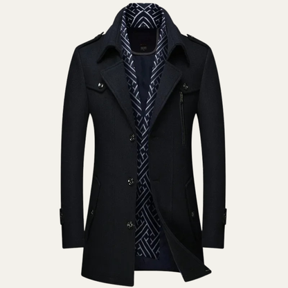 Classic Men's Wool Trench Coat with Lapel Collar