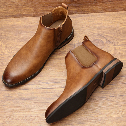 Classic Men's Leather Chelsea Ankle Boots with Stretch Sides