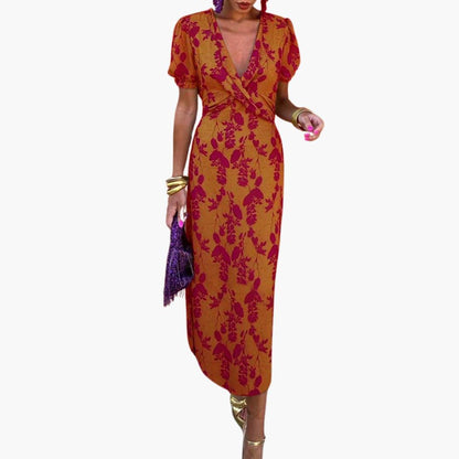 Chic V-Neck Floral Summer Dress for Women