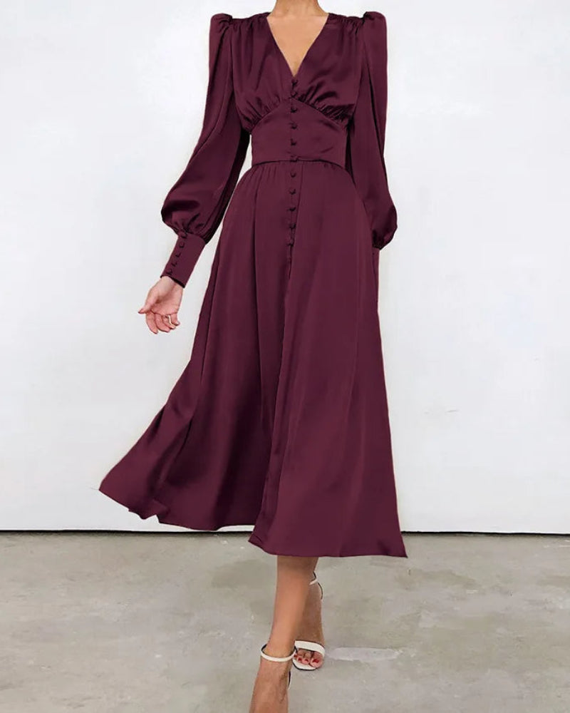 Luxurious Satin V Neck Evening Gown for Women