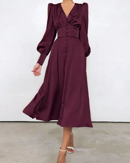 Luxurious Satin V Neck Evening Gown for Women