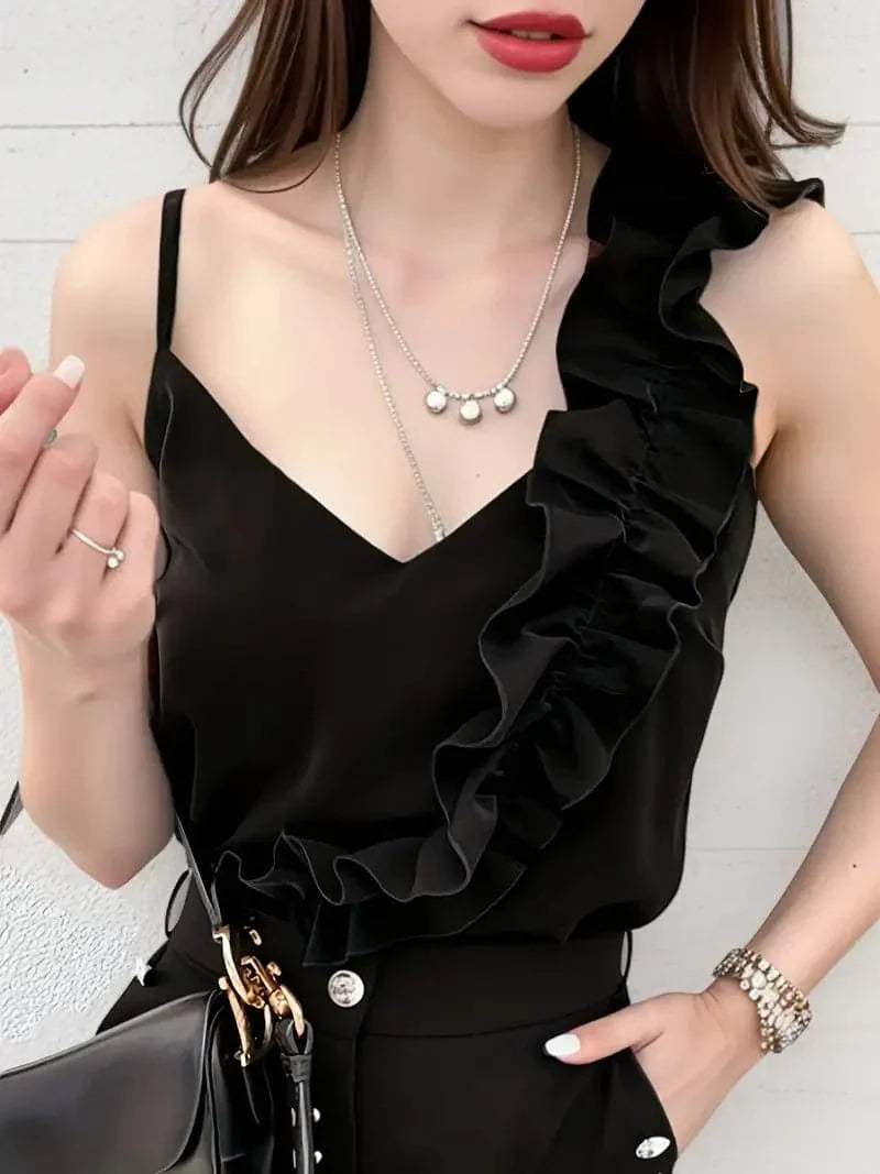 Women's Strapless V-Neck Ruffle Top